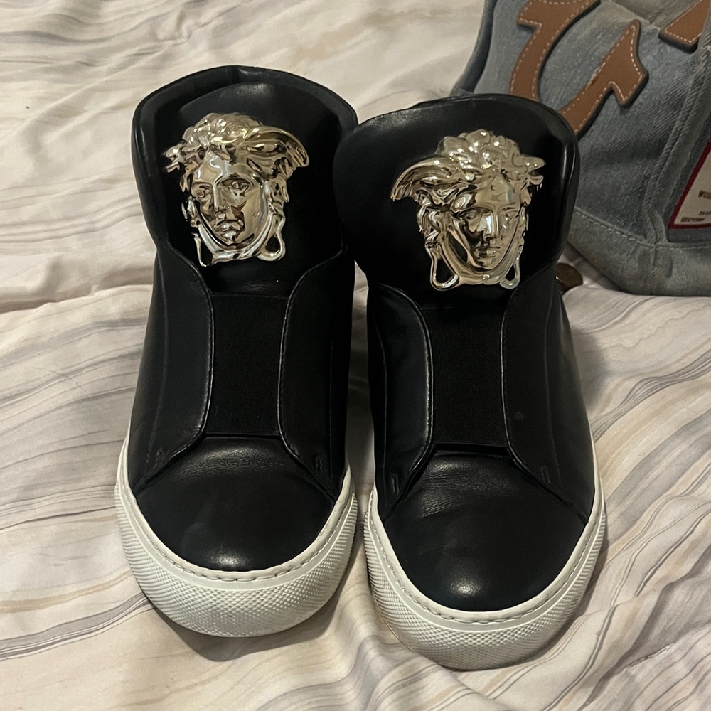 Versace Black Sneakers with Silver Medusa Accent